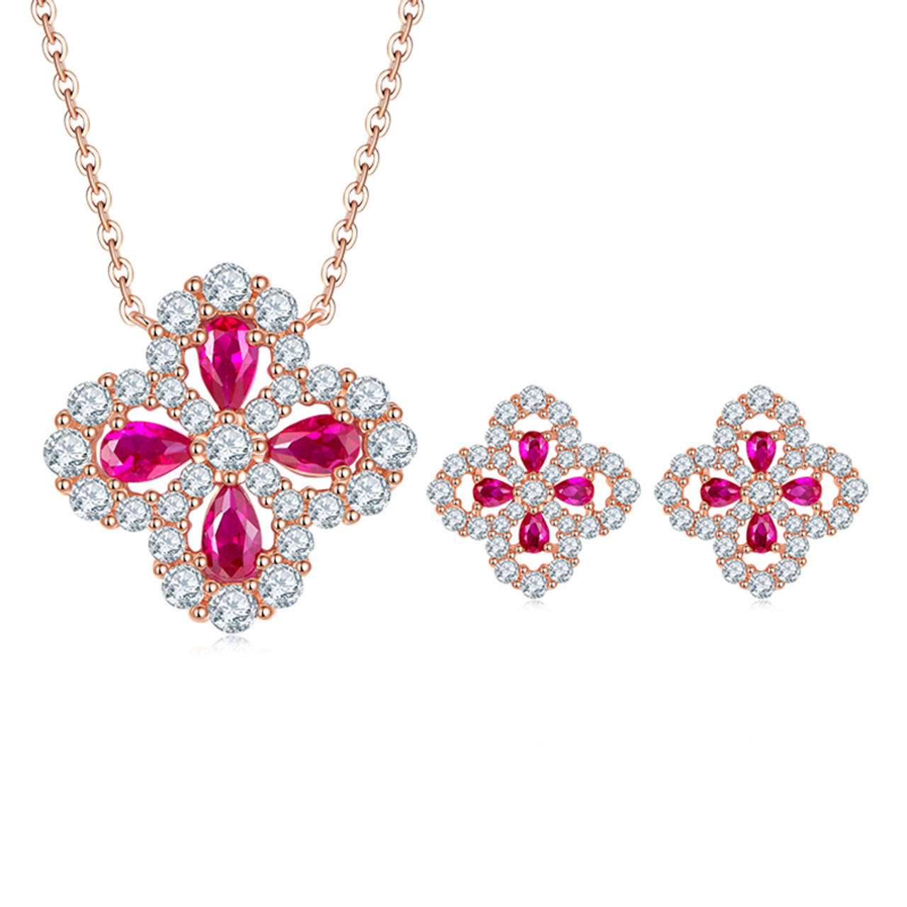 Rose Gold Dazzling Lab Created Ruby Clover Gift Set