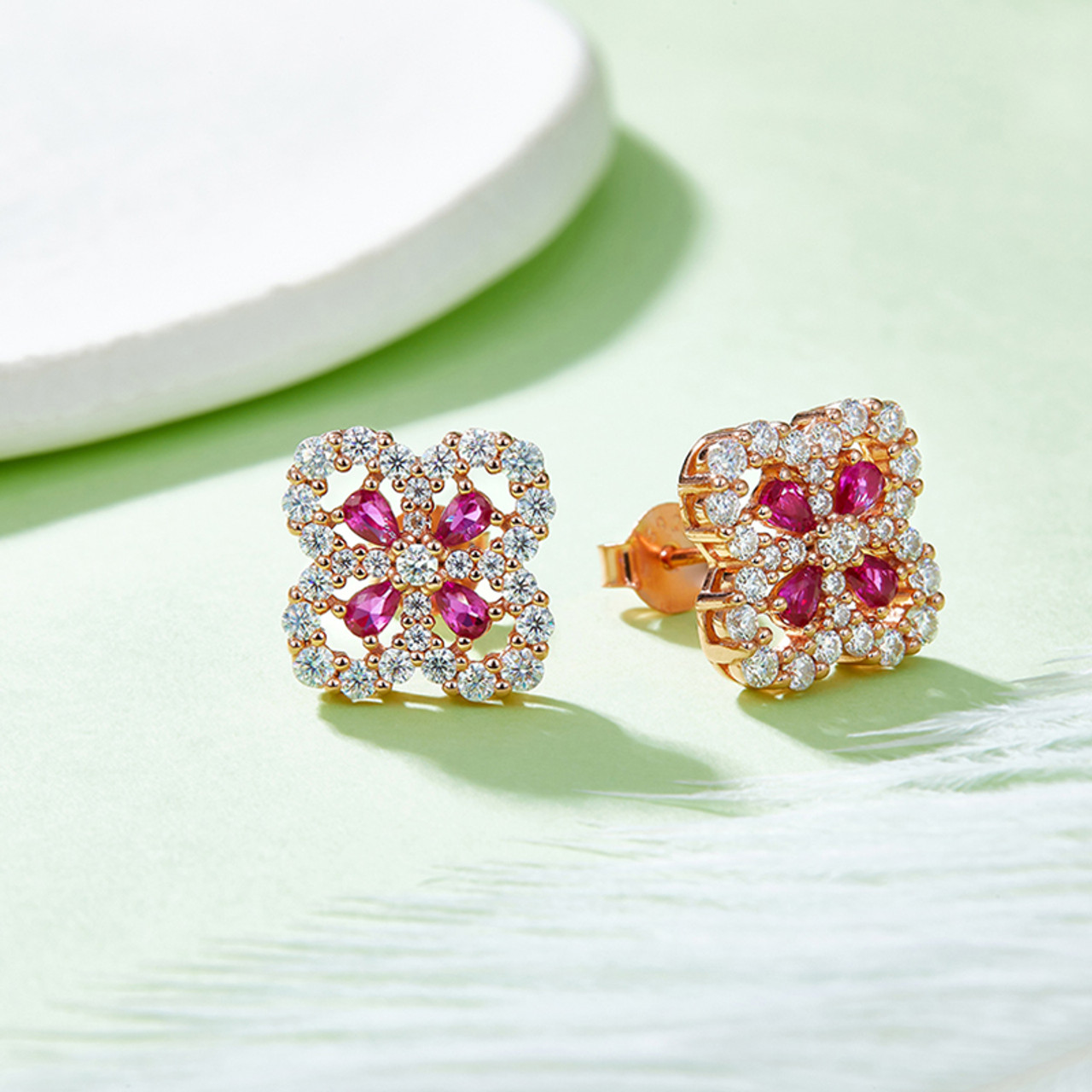 Rose Gold Dazzling Lab Created Ruby Clover Gift Set