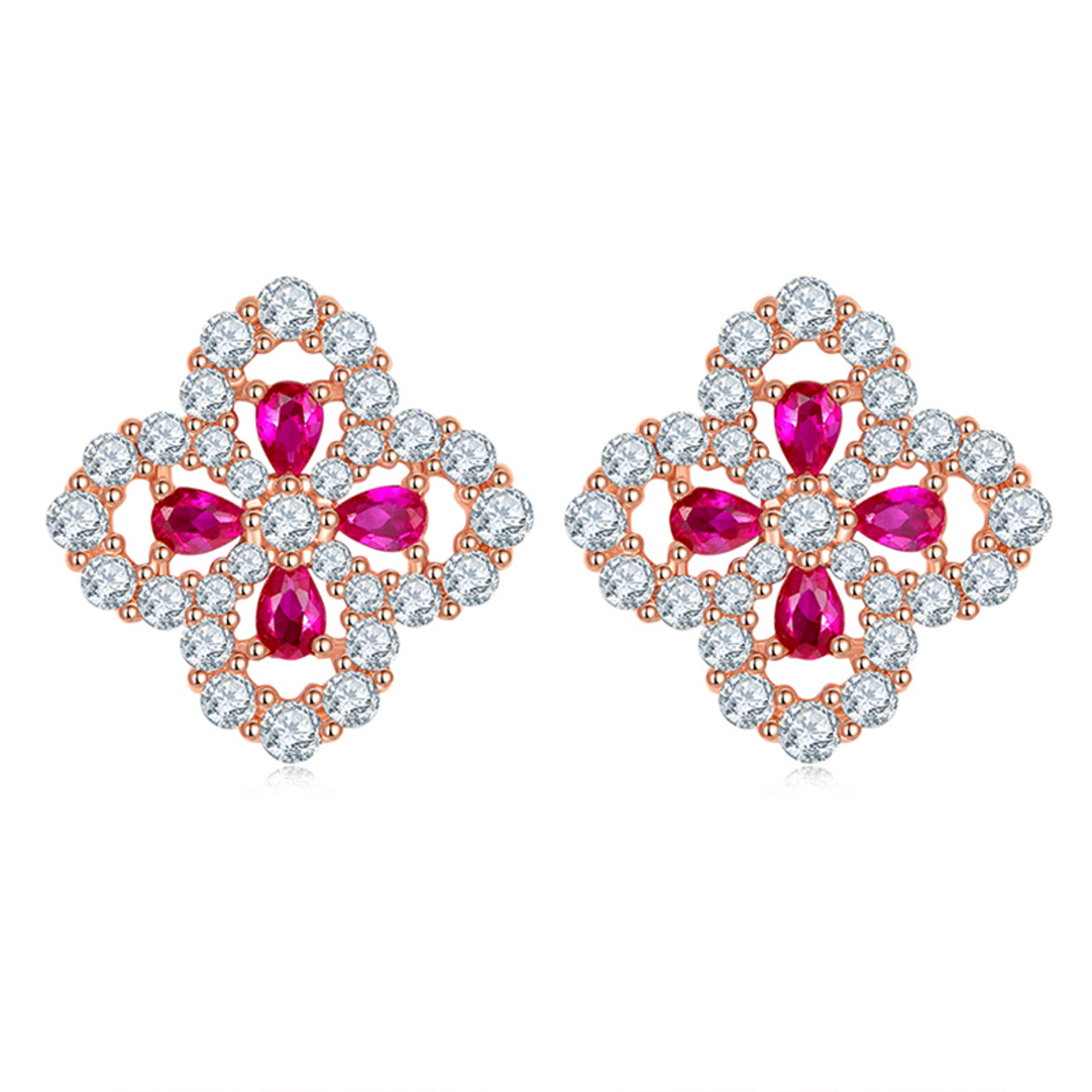 Rose Gold Dazzling Lab Created Ruby Clover Gift Set