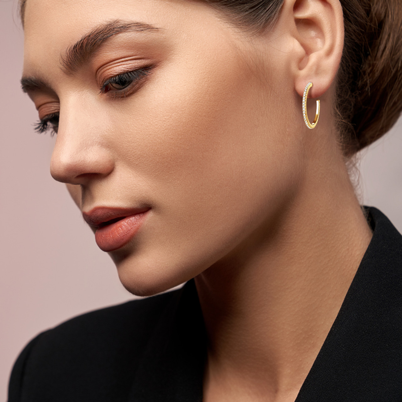 Slim Micro Pave Imitation Hoop Stud Earrings