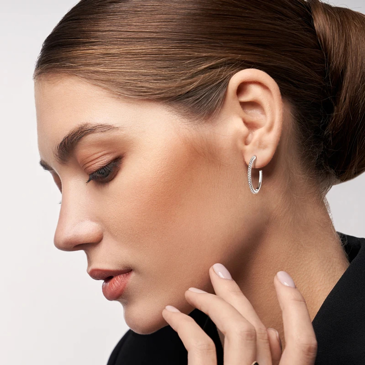 Slim Micro Pave Imitation Hoop Stud Earrings