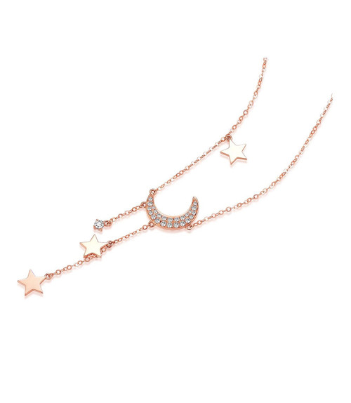 Star and Moon 18K Rose Gold Lab-Grown Diamond Necklace 0.33ct IGI