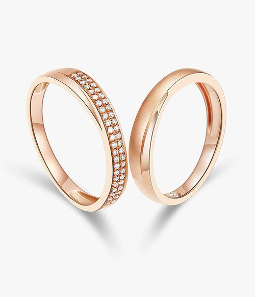 Matte and Glossy Craftsmanship 18K Rose Gold Lab-Grown Diamond Wedding Ring Women and Men E VS1 IGI