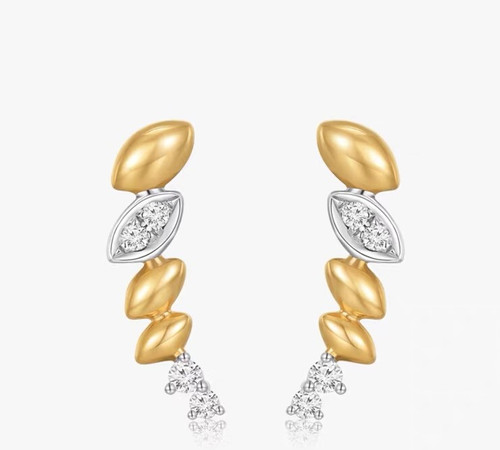 Three-Dimensional Arc Surface of Wheat 18K Gold Lab-Grown Diamond Earring 0.09ct IGI