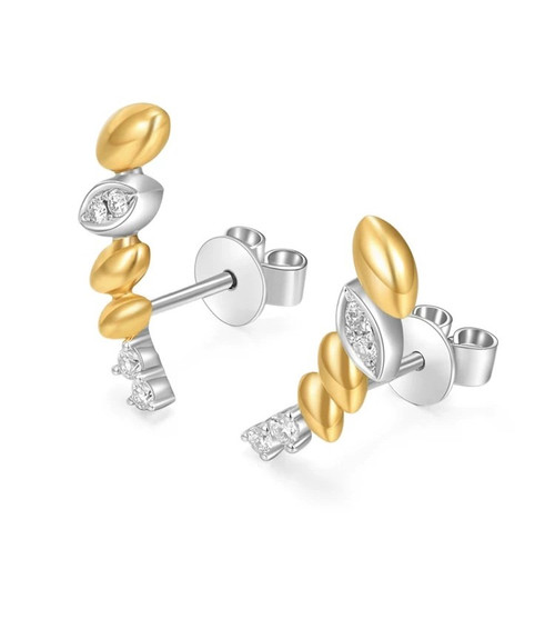 Three-Dimensional Arc Surface of Wheat 18K Gold Lab-Grown Diamond Earring 0.09ct IGI