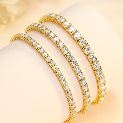 925 Sterling Silver & 18k Gold Plated Sparkling Moissanite Tennis Bracelet