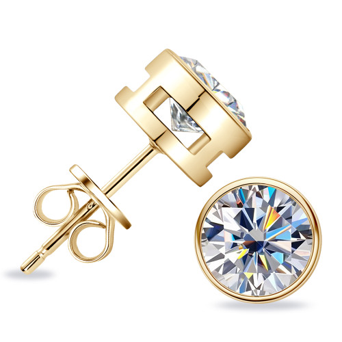 1.0/2.0/4.0 CTW Round Bezel Cut Moissanite Diamond Stud Earrings