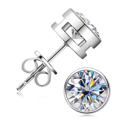 1.0/2.0/4.0 CTW Round Bezel Cut Moissanite Diamond Stud Earrings