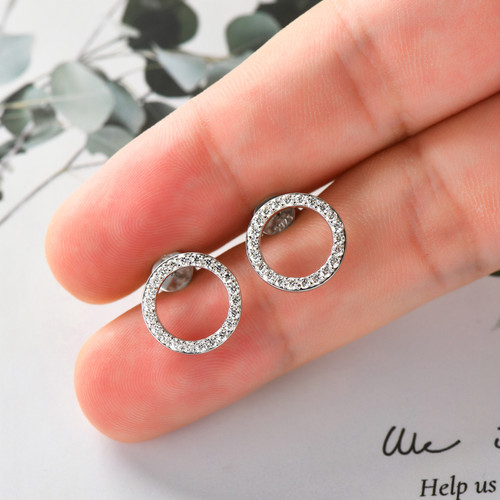 Classic O Round Shape Sparkling Moissainite Stud Earrings