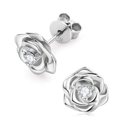 Vintage Rose Flower Moissanite Stud Earrings