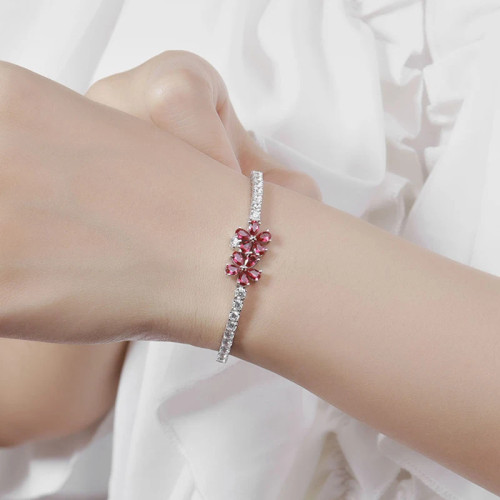Double Blossom Silver Sparkling Tennis Bracelet