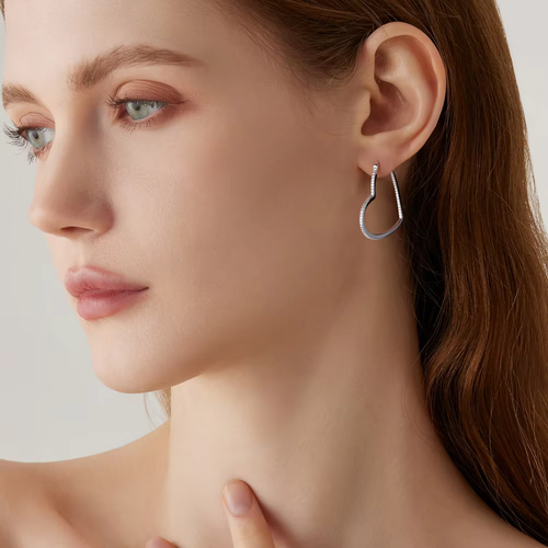 Sparkling Silver Asymmetric Moissanite Hoops