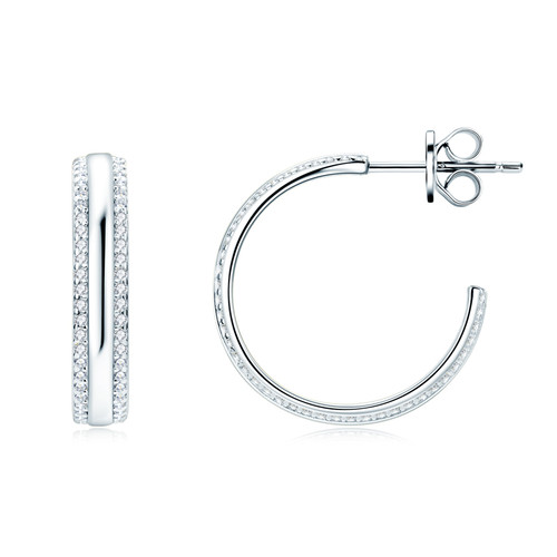 Shining Path Double Lined Micro Set Moissanite Imitation Hoop Stud Earrings
