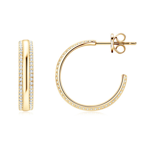 Shining Path Double Lined Micro Set Moissanite Imitation Hoop Stud Earrings