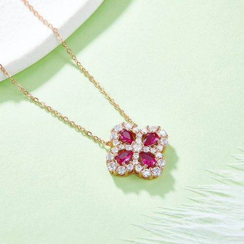Rose Gold Dazzling Lab Created Ruby Clover Gift Set