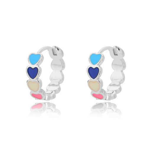 Multicolour Heart Hoop Earrings – Silver-Tone Stainless Steel – product view
