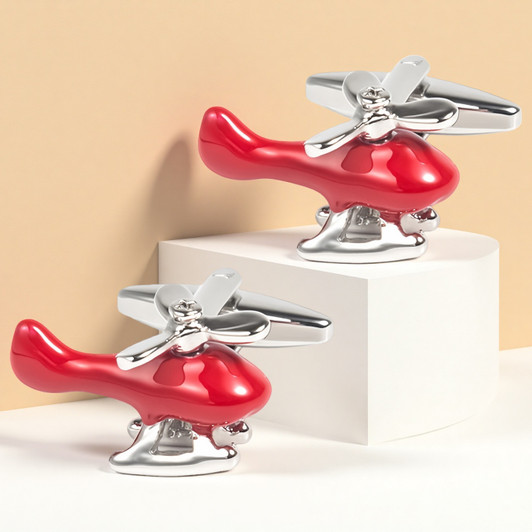 Red Helicopter Cufflinks – Stainless Steel Pair – product view