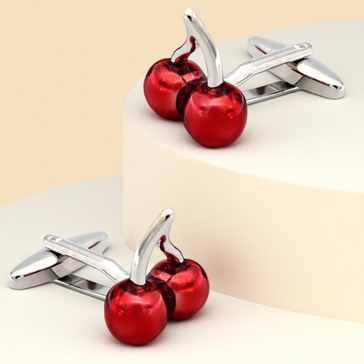 Red Cherry Cufflinks – Stainless Steel Pair – product view
