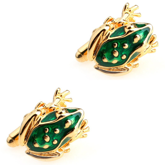 Green & Gold-Tone Frog Cufflinks – Pair – product view