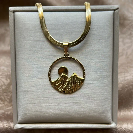 Gold-Tone Mountain & Sun Necklace – main view