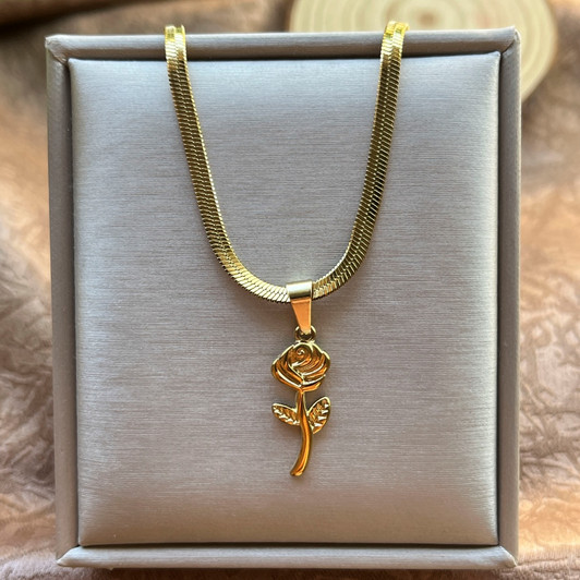 Gold-Tone Rose Pendant Necklace – main view