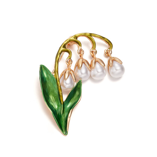 Lily of the Valley Brooch – Green & Pearl-Effect – main view