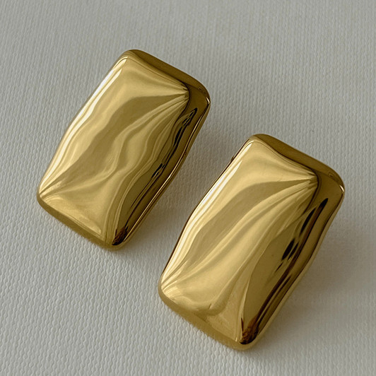 Gold-Tone Folded Rectangle Stud Earrings – Stainless Steel – main view