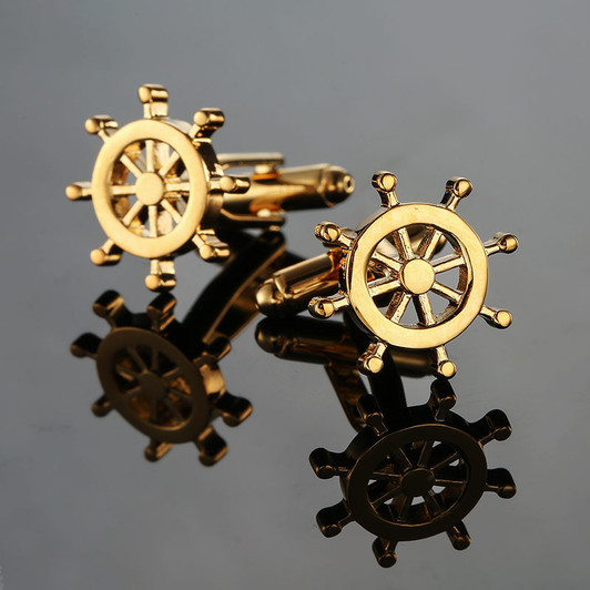 Gold-Tone Ship Wheel Cufflinks – Pair – main view
