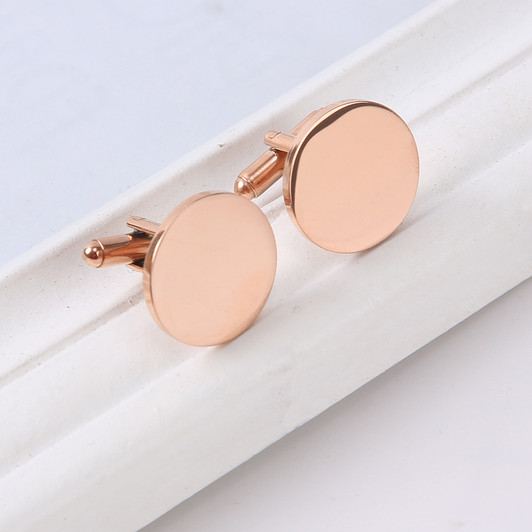 Rose-Gold-Tone Round Cufflinks – Stainless Steel Pair – main view