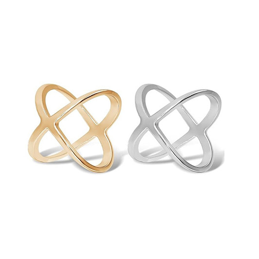 Crossed Oval Scarf Ring Set – Gold & Silver Tone, 2 Pieces – main view