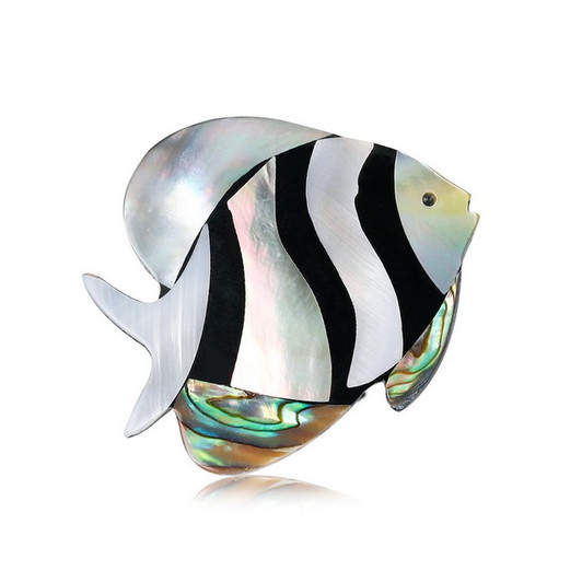 Striped Shell Angelfish Brooch – Black & White – main view