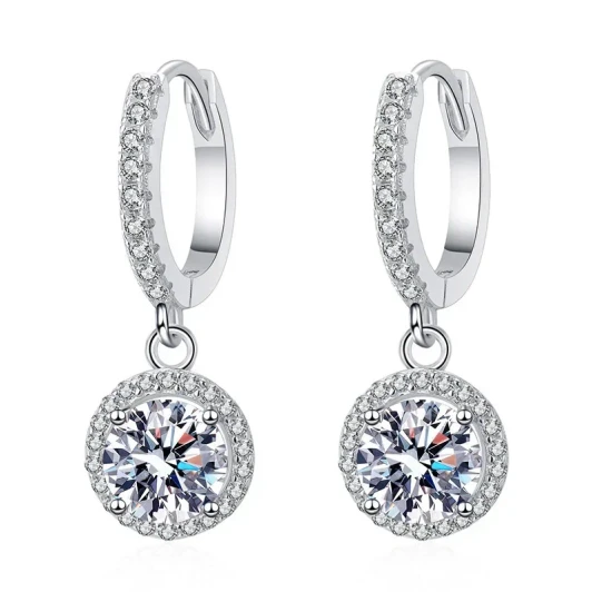 Round Moissanite Drop Earrings – 925 Sterling Silver (1)