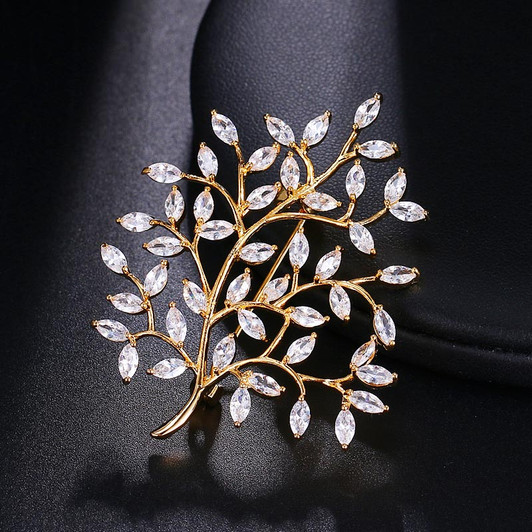 Gold & White Leaf Brooch – Cubic Zirconia (1)