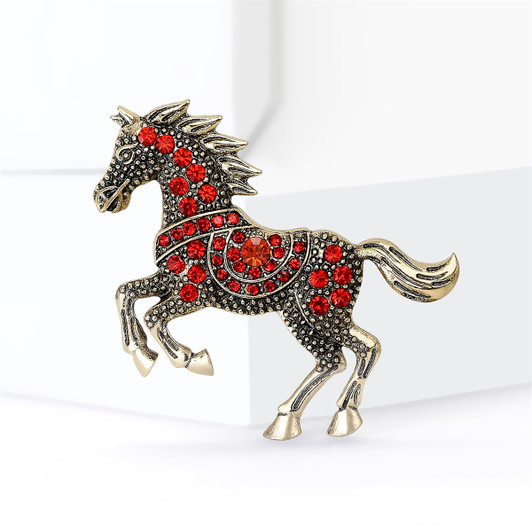 Red Enamel Horse Brooch – Gold Tone (1)