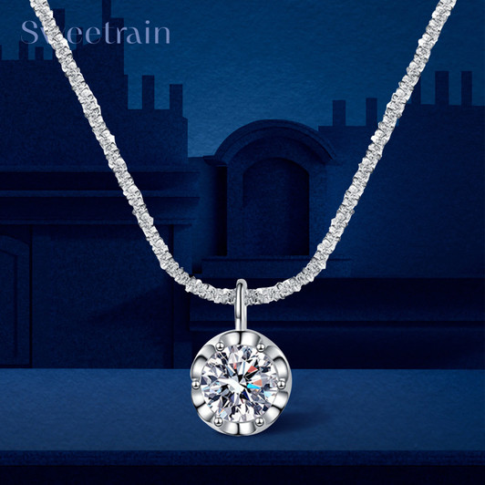 1 ct Moissanite Pendant Necklace – 40–45 cm Sterling Silver (1)