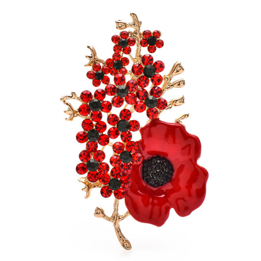 Red Poppy & Blossom Brooch – Gold Tone, 76 mm (1)