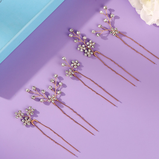 Gold-Tone Floral Bridal Hair Pins – 12-Piece Set