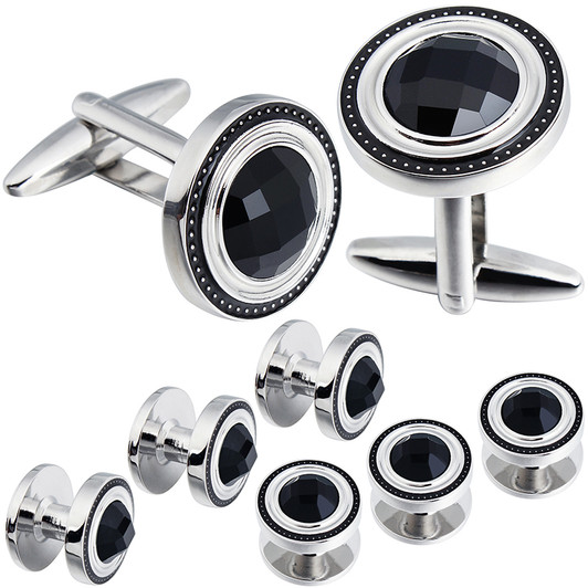 Black Oval Cufflinks & Shirt Stud Set – 8 Pieces