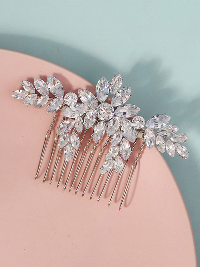 Silver Floral Cubic Zirconia Bridal Hair Comb