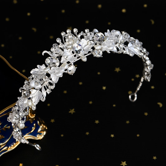 Silver Blossom and Crystal Statement Bridal Tiara