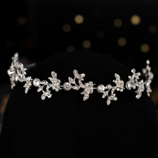 Silver Crystal Leaf Vine Bridal Headband
