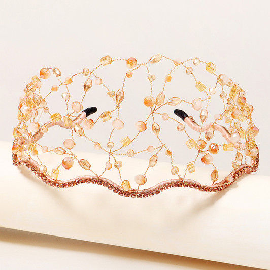 Golden Beaded Lattice Statement Headband