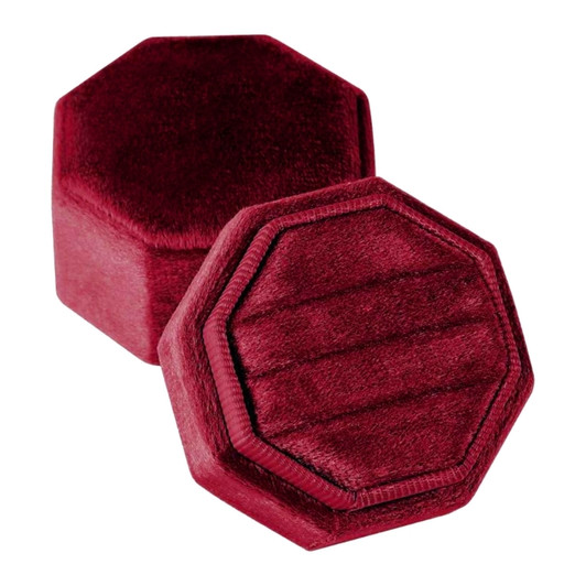 Burgundy Octagonal Velvet Triple Ring Box