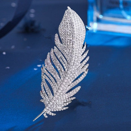 Silver Pavé Feather Brooch