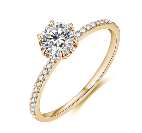 1.0CTW Moissanite 925 Sterling Silver & 18k Yellow Gold Plated Sparkling Solitaire Ring