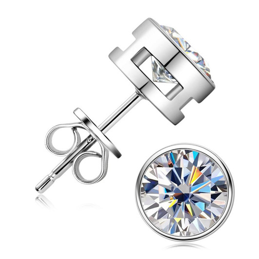 1.0/2.0/4.0 CTW Round Bezel Cut Moissanite Diamond Stud Earrings