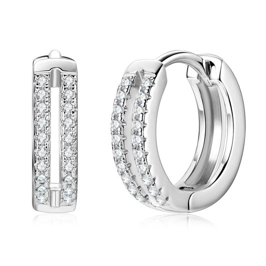 Mini Doubled Lined Pave Sparkling Moissanite Hoop Huggies