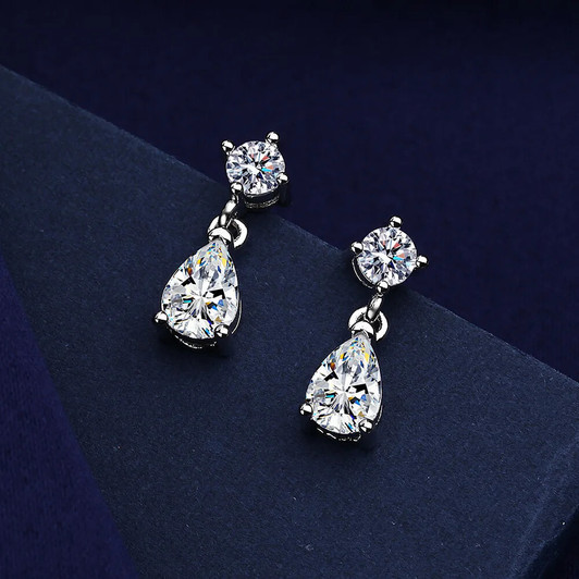 Teardrop Moissanite Earrings in Silver Tone product image