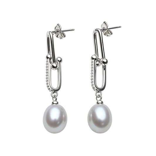 White Freshwater Pearl Drop Earrings in 925 Sterling Silver product image
