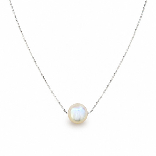 10mm Mother-of-Pearl Pendant Necklace in Silver Tone product image